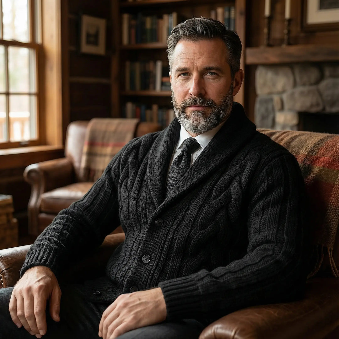 Carson | Cable Knit Shawl Cardigan Sweater