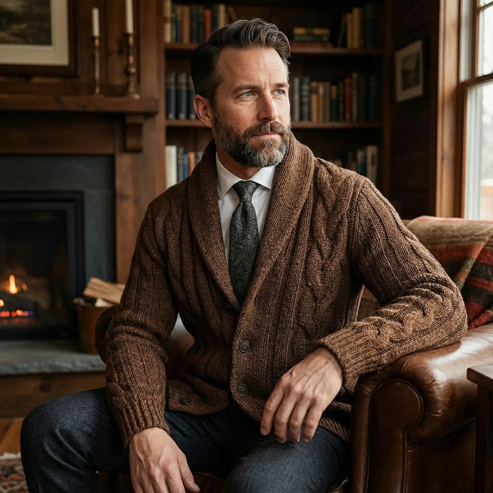 Carson | Cable Knit Shawl Cardigan Sweater
