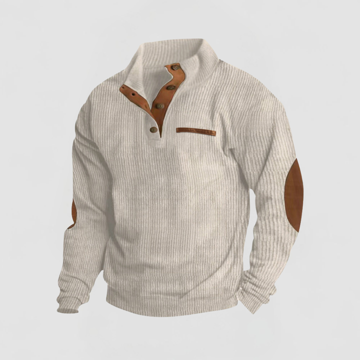 James™ | Cord Texture Button Mock Neck Pullover