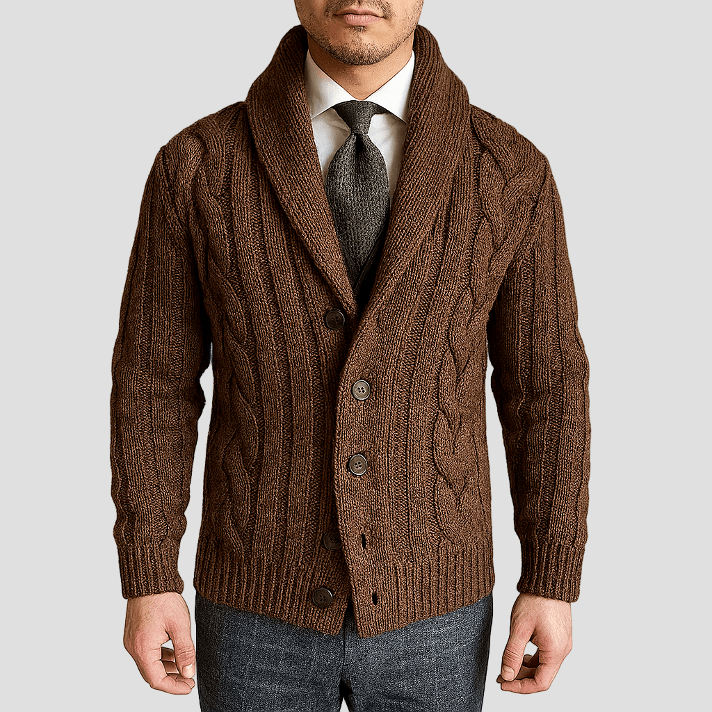 Carson | Cable Knit Shawl Cardigan Sweater