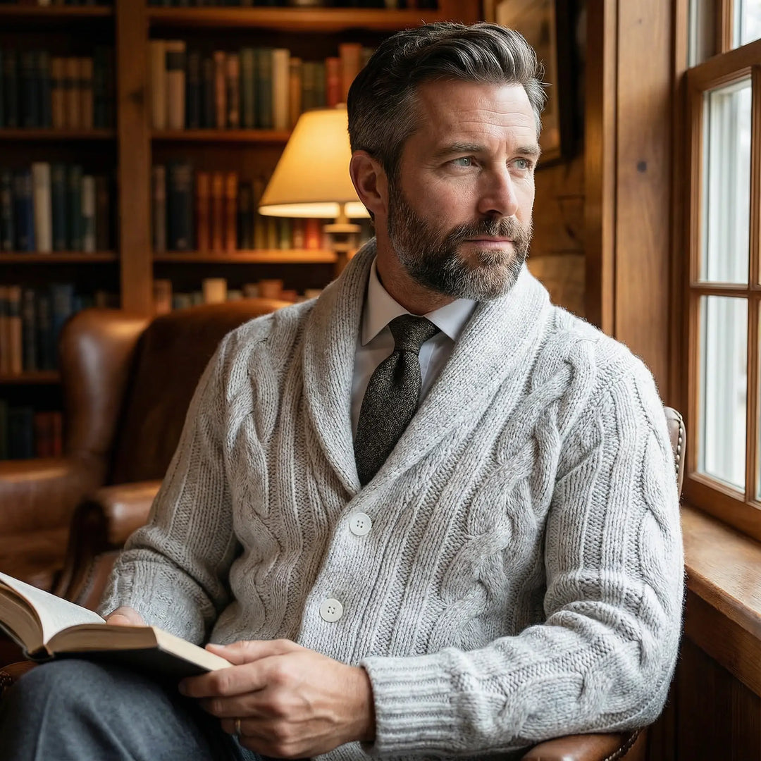 Carson | Cable Knit Shawl Cardigan Sweater